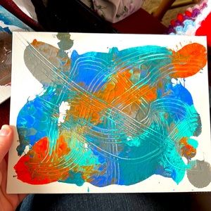 New, Original, Hand Painted by Me, Orange, Blue, Gray, Teal, Acrylic Paint